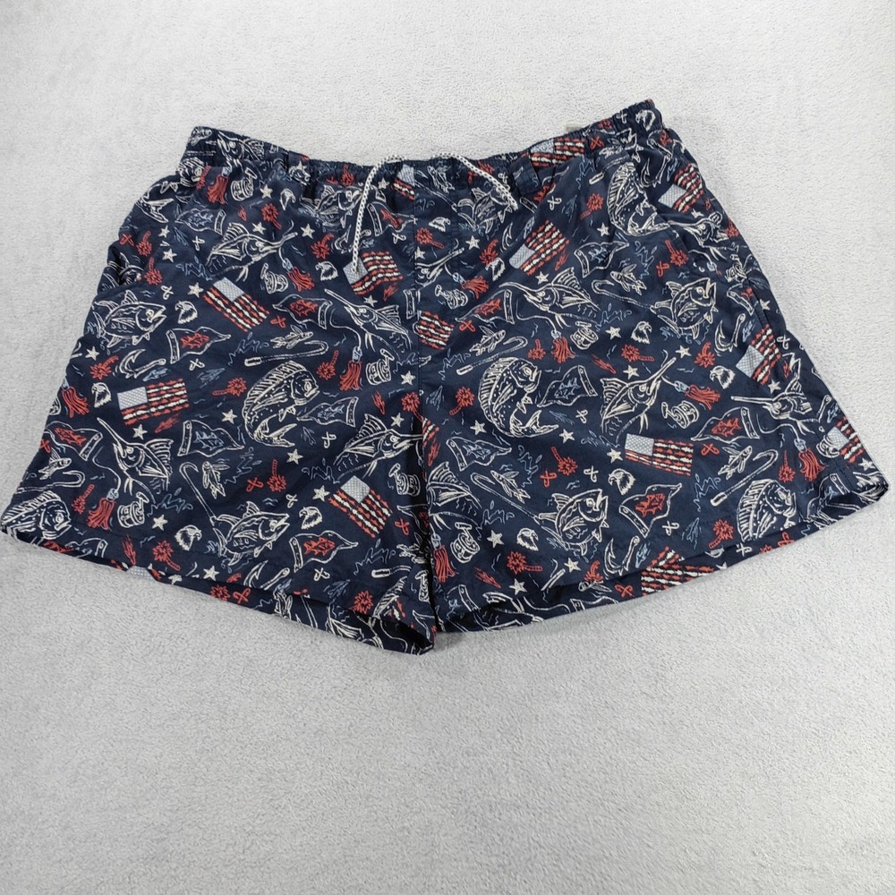 Columbia Mens PFG Swim Trunks Navy Blue Large Fishing American Flag Print